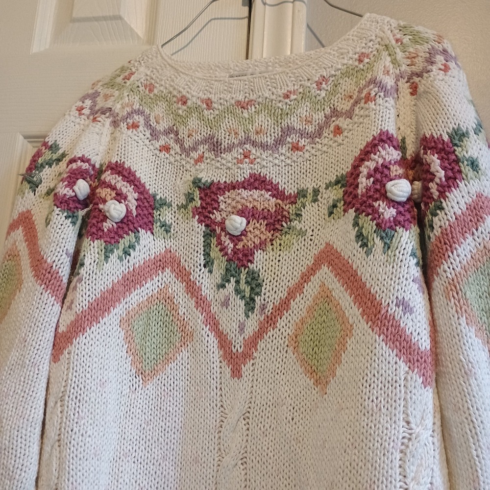 Vintage Jennifer Reed Cottagecore Grandpa Sweater Embroidered Chunky L Hong Kong - Picture 4 of 12